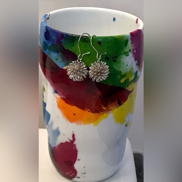 NEW! Silver Wire Flower Bud Dangling Earrings with Silver Plated Wire Clasp - Picture 3 of 3